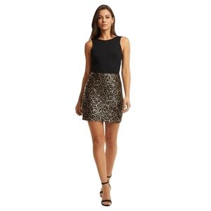 ARK NC. Skirt Womens Size L Black Gold Sequins Mini Fully Lined Glam‎ Party